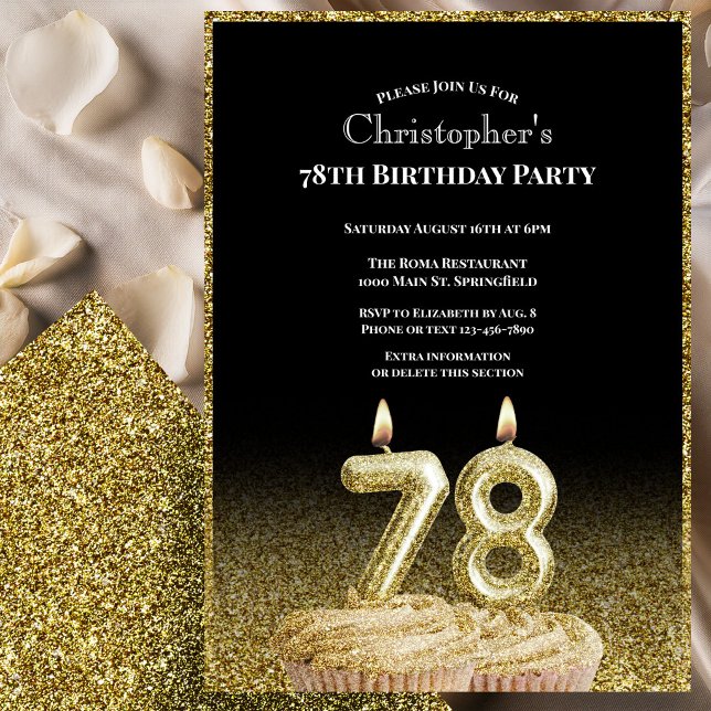 Black and Gold 78th Birthday Invitation For Him (Creator Uploaded)