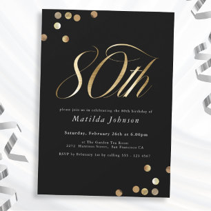Black and Gold 80th Birthday Invitation