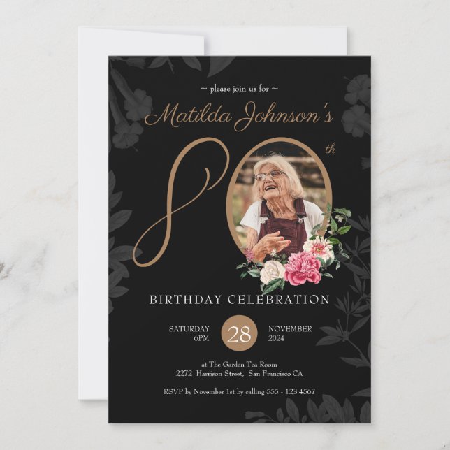 Black and Gold 80th Birthday Invitation (Front)