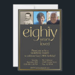 Black and Gold 80th Birthday Party Invitation<br><div class="desc">Eighty years loved. Elegant black and gold 80th birthday party invitation with three photos. Surprise your loved one with a special party celebrating their 80 years of life.</div>
