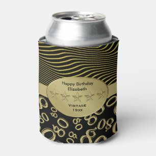 Black and Gold 80th Birthday Party Number Pattern Can Cooler