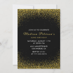 Black and Gold 82nd birthday Glam Glitter Invitation