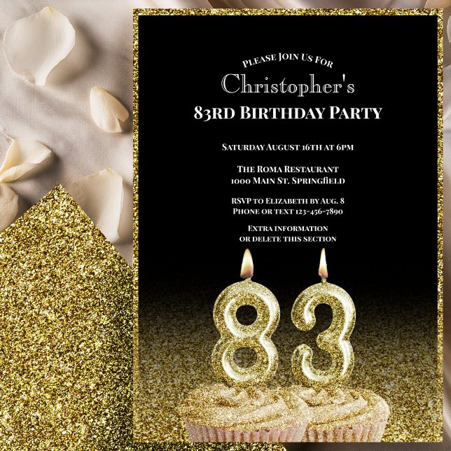 Black and Gold 83rd Birthday Invitation For Him (Creator Uploaded)