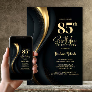 Black and Gold 85th Birthday Party Invitation