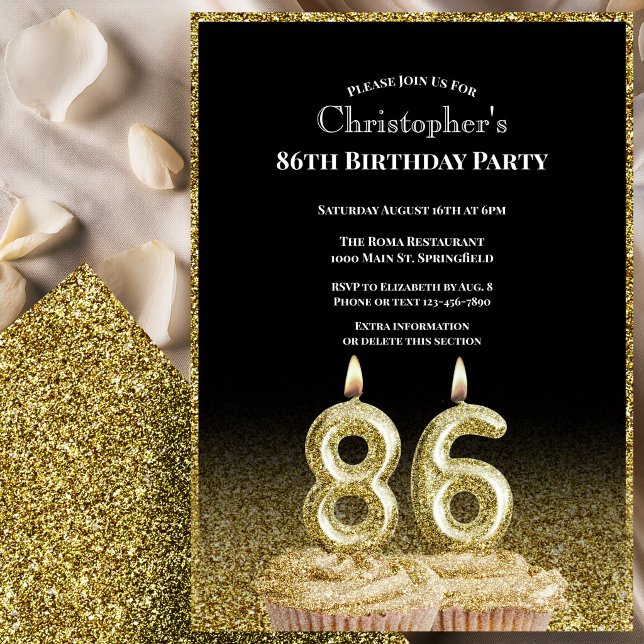 Black and Gold 86th Birthday Invitation For Him (Creator Uploaded)