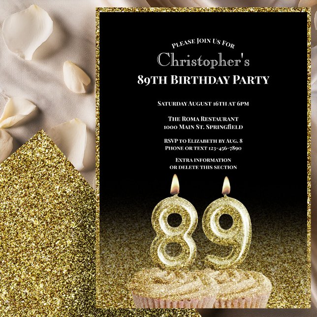 Black and Gold 89th Birthday Invitation For Him (Creator Uploaded)