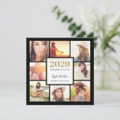 Black and Gold | 8 Photo Square Graduation Party Announcement (Standing Front)