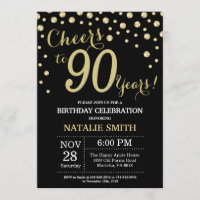 Black and Gold 90th Birthday Diamond Invitation