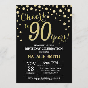 Black and Gold 90th Birthday Diamond Invitation