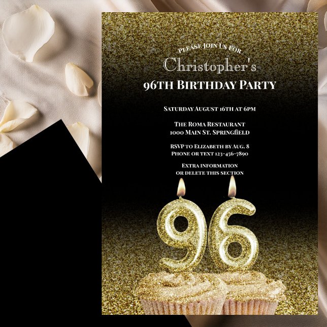 Black and Gold 96th Birthday Invitation For Him (Creator Uploaded)