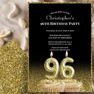 Black and Gold 96th Birthday Invitation For Him