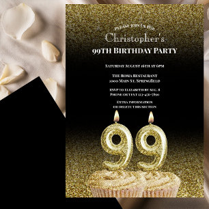 Black and Gold 99th Birthday Invitation For Him