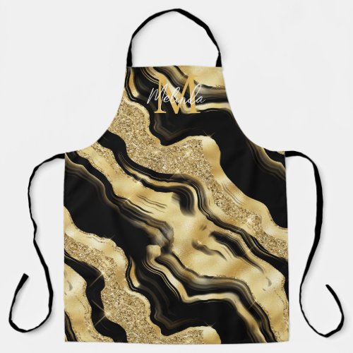 Black and Gold Abstract Agate Apron