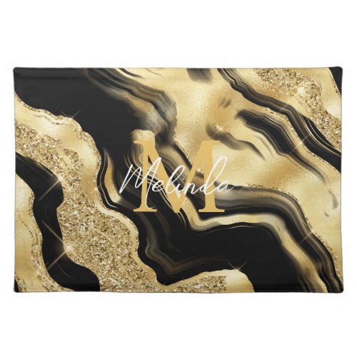 Black and Gold Abstract Agate Cloth Placemat