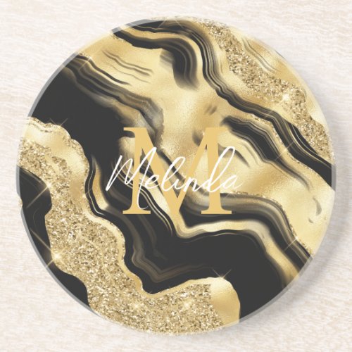 Black and Gold Abstract Agate Coaster