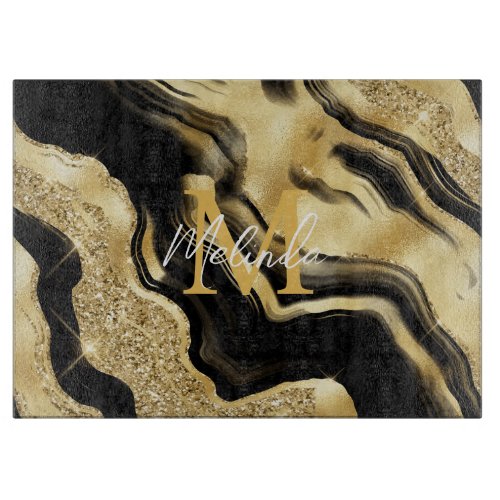 Black and Gold Abstract Agate Cutting Board
