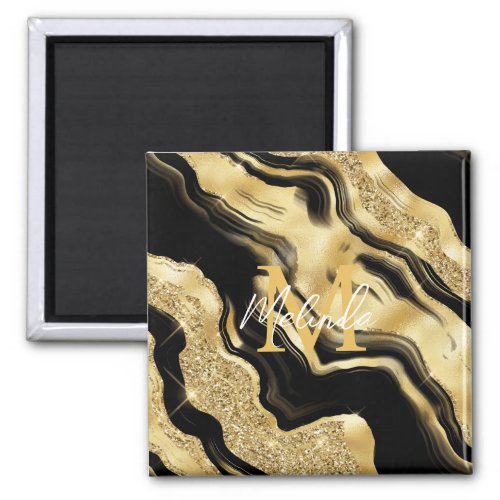 Black and Gold Abstract Agate Magnet