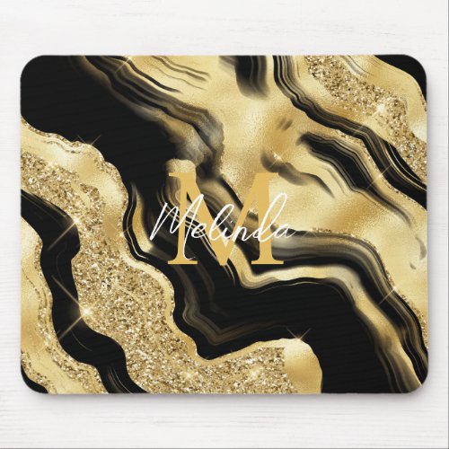 Black and Gold Abstract Agate Mouse Pad
