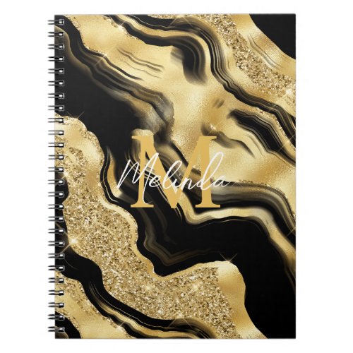 Black and Gold Abstract Agate Notebook