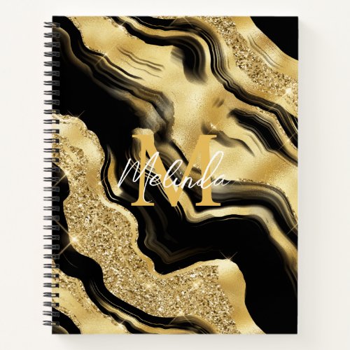 Black and Gold Abstract Agate Notebook