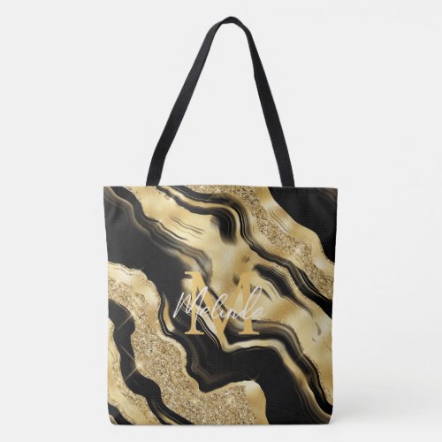 Black and Gold Abstract Agate Tote Bag