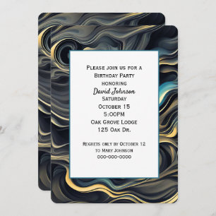 Black and Gold Abstract Birthday Party Invitation