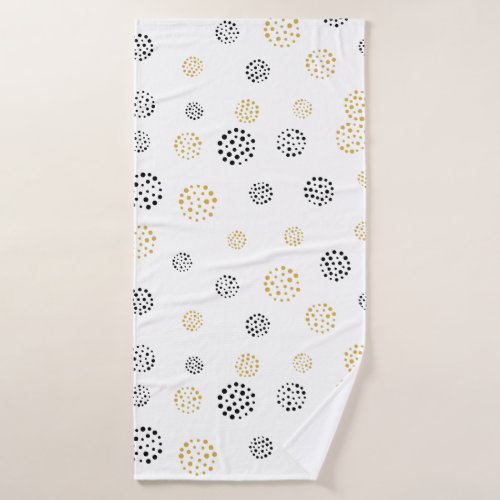Black and gold abstract dots pattern bath towel set