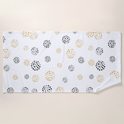 Black and gold abstract dots pattern beach towel