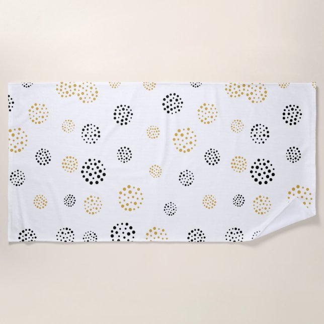 Black and gold abstract dots pattern beach towel (Front)