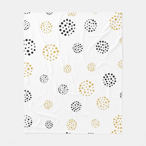 Black and gold abstract dots pattern fleece blanket