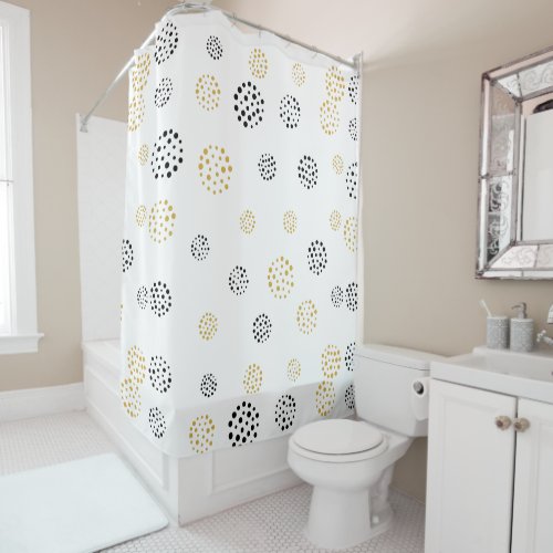 Black and gold abstract dots pattern shower curtain