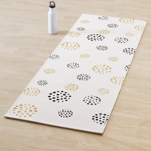 Black and gold abstract dots pattern yoga mat