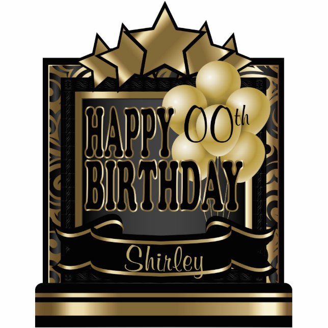 Black and Gold Abstract Happy 00th Birthday Cutout (Front)