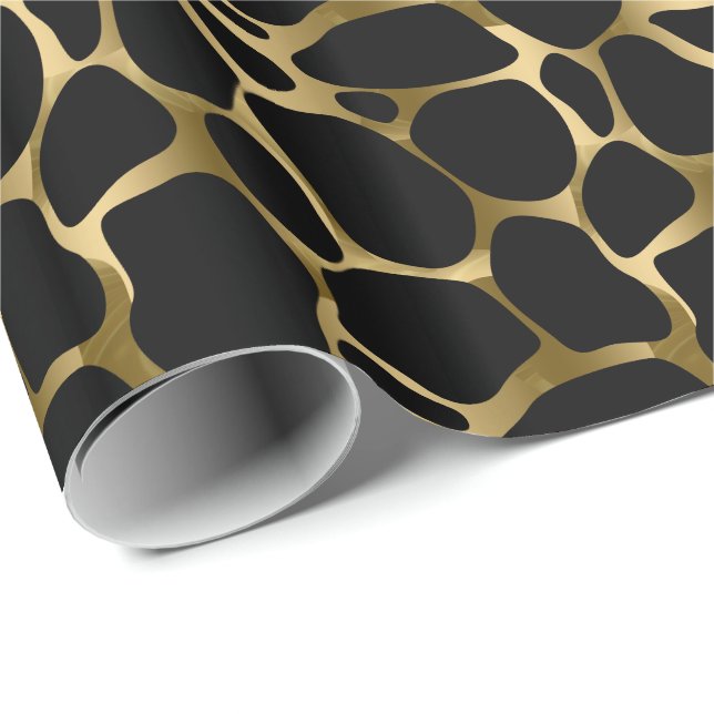 Black And Gold Abstract Leopard Pattern Wrapping Paper (Roll Corner)