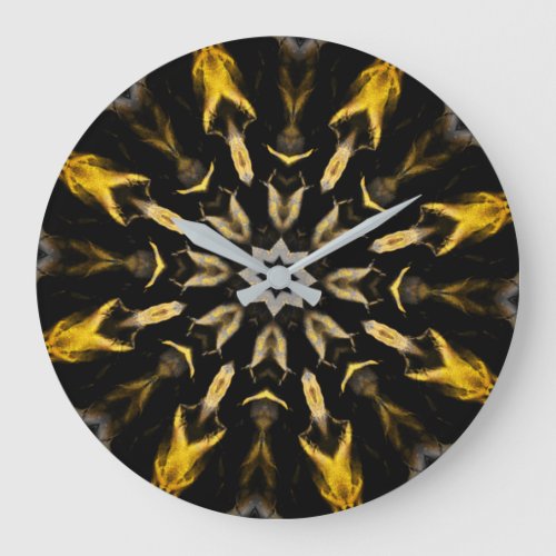 Black and Gold Abstract Mandala  Large Clock