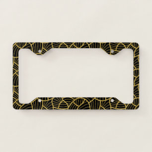 Black and gold abstract modern geometric pattern license plate frame