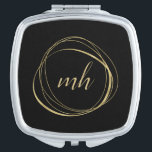 Black and Gold Abstract Monogram Compact Mirror<br><div class="desc">Chic personalized compact mirror features a black background with your initial(s) or monogram in modern calligraphy script,  encircled by an abstract circle element in faux gold foil.</div>