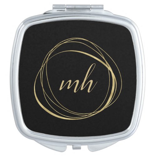 Black and Gold Abstract Monogram Compact Mirror