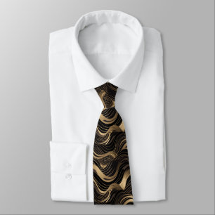 Black and gold abstract pattern neck tie