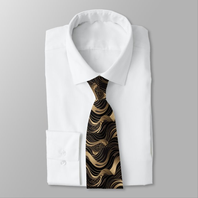 Black and gold abstract pattern  neck tie (Tied)