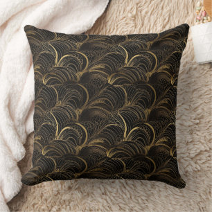 Black and gold abstract pattern throw pillow