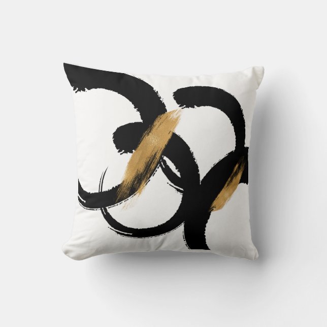 Black and Gold Abstract Shapes Throw Pillow (Front)