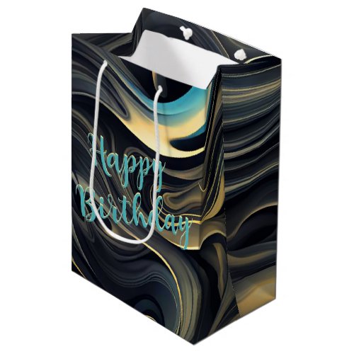Black and Gold Abstract Smoke Swirl Medium Gift Bag