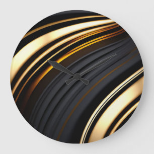 Black and Gold Abstract Sweeping Bands Large Clock
