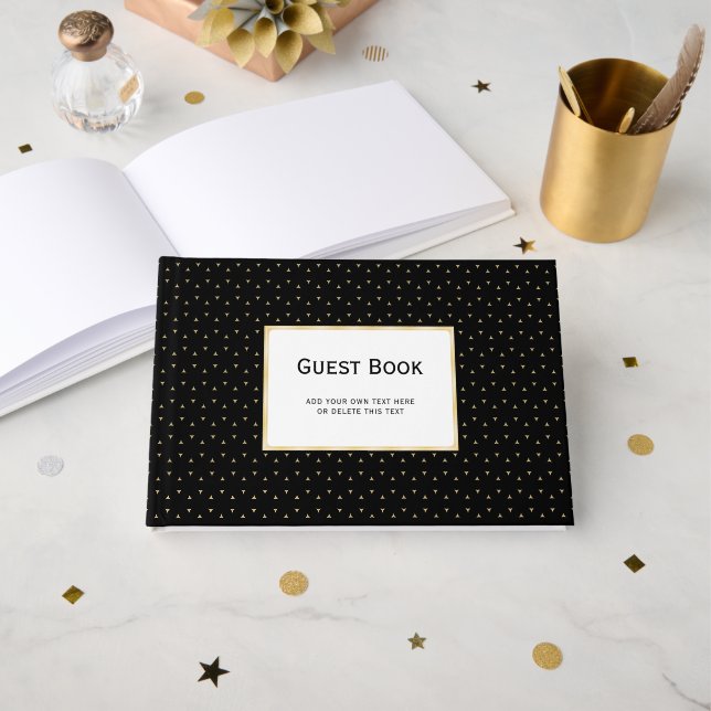 Black and Gold Add Your Own Text Guest Book (Front Open)