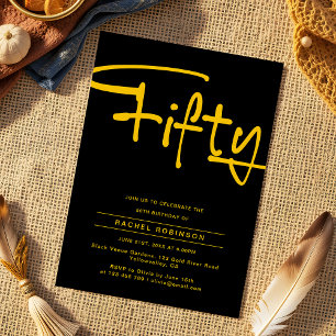 Black and Gold Adult Fifty 50th Birthday Party Invitation
