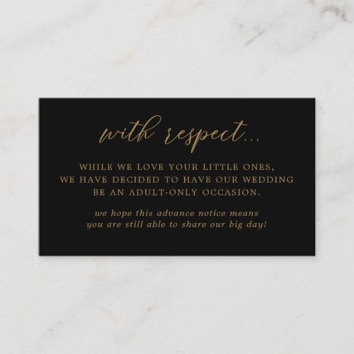 Black and Gold Adult Only Wedding Enclosure Card