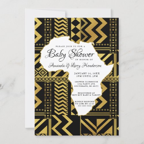 Black and Gold Africa Tribal Baby Shower Invitation
