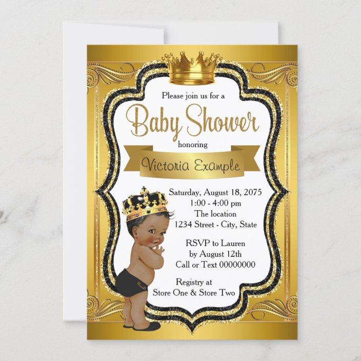 Black And Gold African American Prince Baby Shower Invitation Zazzle Com