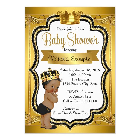 Black and Gold African American Prince Baby Shower ...